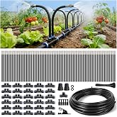 100FT High-Flow Irrigation System for Garden, 12mm Main Tubing, 60 Nozzles | 2 adjustable nozzles per dual-port connection; tested with up to 100 nozzles at 80 PSI to support larger garden layouts