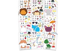 Greingways 80 Sheets Party Favors Stickers for Kids, Valentines Day Gifts for Kids Classroom, Make Your Own Face Stickers Animal Stickers Goodie Bags Stuffers Birthday Party Crafts for Kids