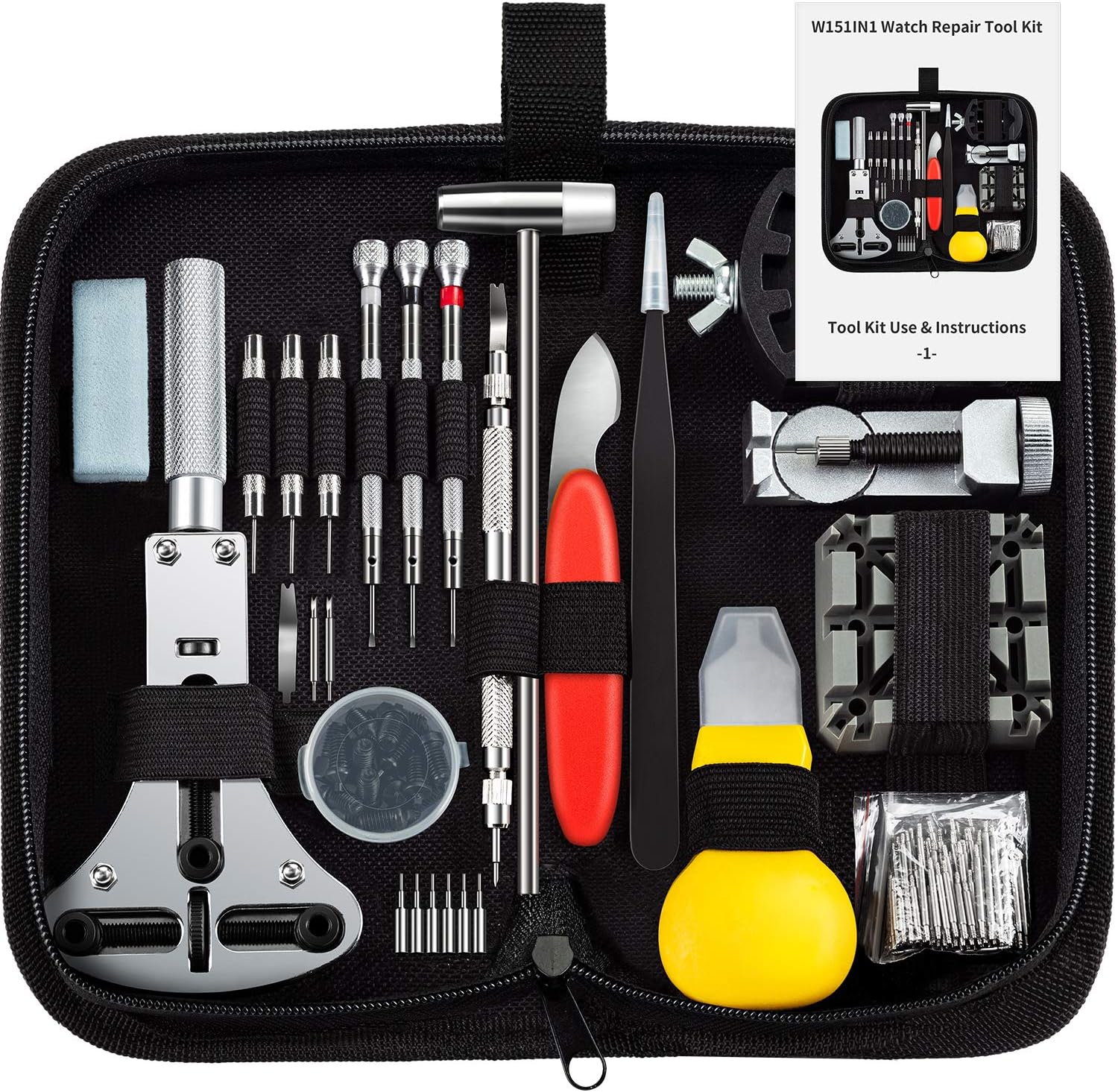 Watch Repair Tools Kits, EasyTime 151pcs Watches Battery Replacement Watchband Link Remover Spring Bar Tool Kit with Carrying Case and Instruction Manual A-Black: Home Improvement