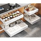 Seinloes 4 Pack Expandable Pull Out Cabinet Organizer 21"Deep With Raising Pad for Framed Cabinets,Upgrade 3 Slide Rails Slid