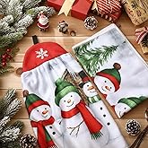 Tudomro 2 Pcs Christmas Hanging Kitchen Dish Towels, Christmas Snowman Hand Towels with Hanging Loop, Absorbent Polyester Kitchen Bundle, Winter Gifts Decoration for Family, 15 x 24 Inches