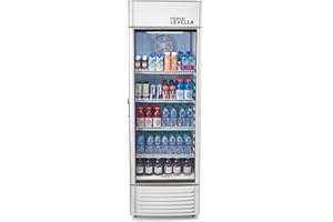 PremiumLevella PRF155DX Glass Door Display Refrigerator 15.5 cu ft Commercial Beverage Cooler Merchandiser With Customizable Lightbox - Silver