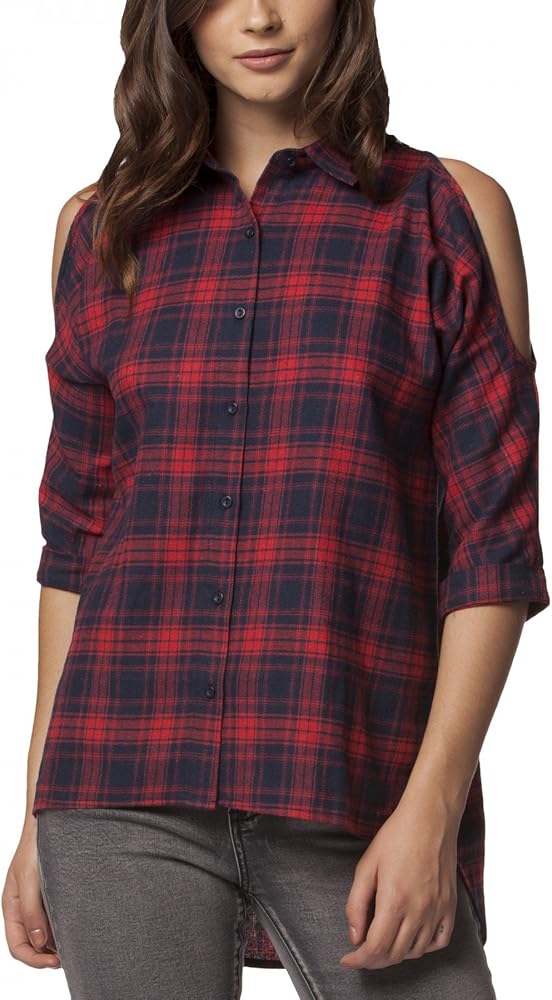 cold shoulder plaid top