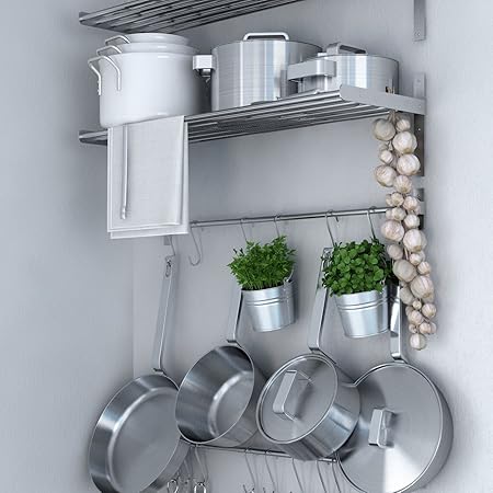 Ikea Grundtal Stainless Steel Wall Shelf Rail And 15 Large Hooks Set Kitchen Storage And Organizer Set Amazon Co Uk Kitchen Home