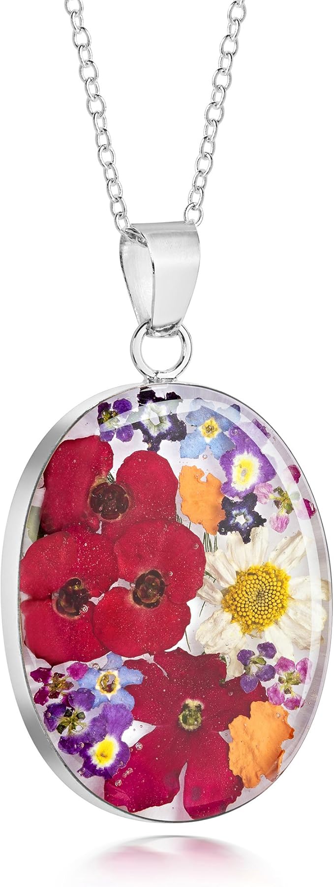 Natural Flower Jewellery Grosser Ovaler Anhanger Aus Sterlingsilber Mit Echten Gemischten Blumen Amazon De Bekleidung amazon de