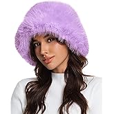 Doyesiee Faux Fur Bucket Hat for Women, Wide Brim Adjustable Fuzzy Fisherman Cap Long Pile Fluffy Winter Fashion Hat