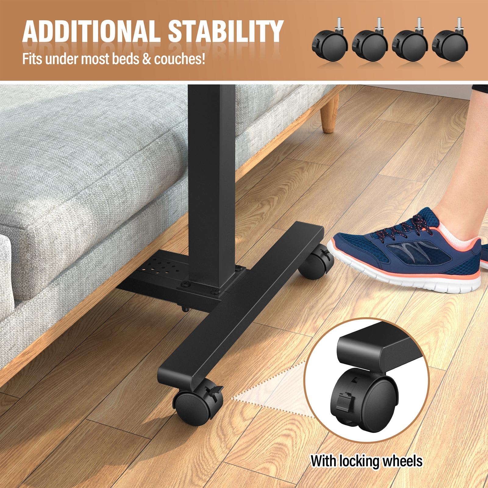 Adjustable Overbed Bedside Table, Hospital Bed Table with Wheels, Portable Rolling Desk, Mobile Small Standing Desk, Rolling Laptop Stand, Computer Cart