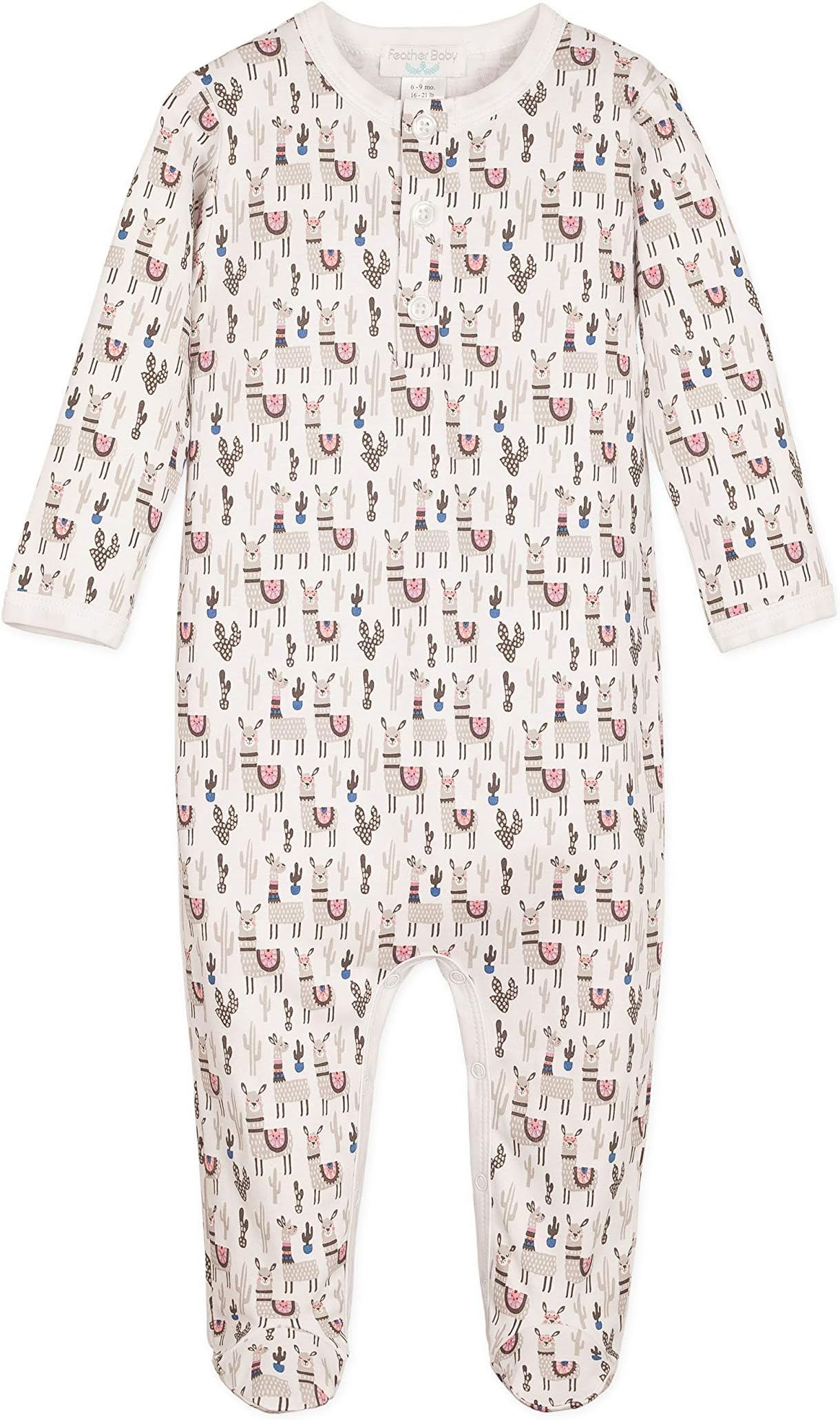 Feather Baby Little Girls Long Sleeve Henley Footie Sleep 'N Play One Piece Romper