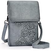 VIMUTI Small Crossbody Bags for Women Trendy Vegan Leather Cell Phone Bag Embossed Flower Design Wallet Purses with Strap