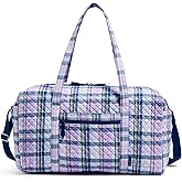 Vera Bradley Women's Cotton Large Travel Duffel Bag, Amethyst Plaid - Recycled Cotton, One Size