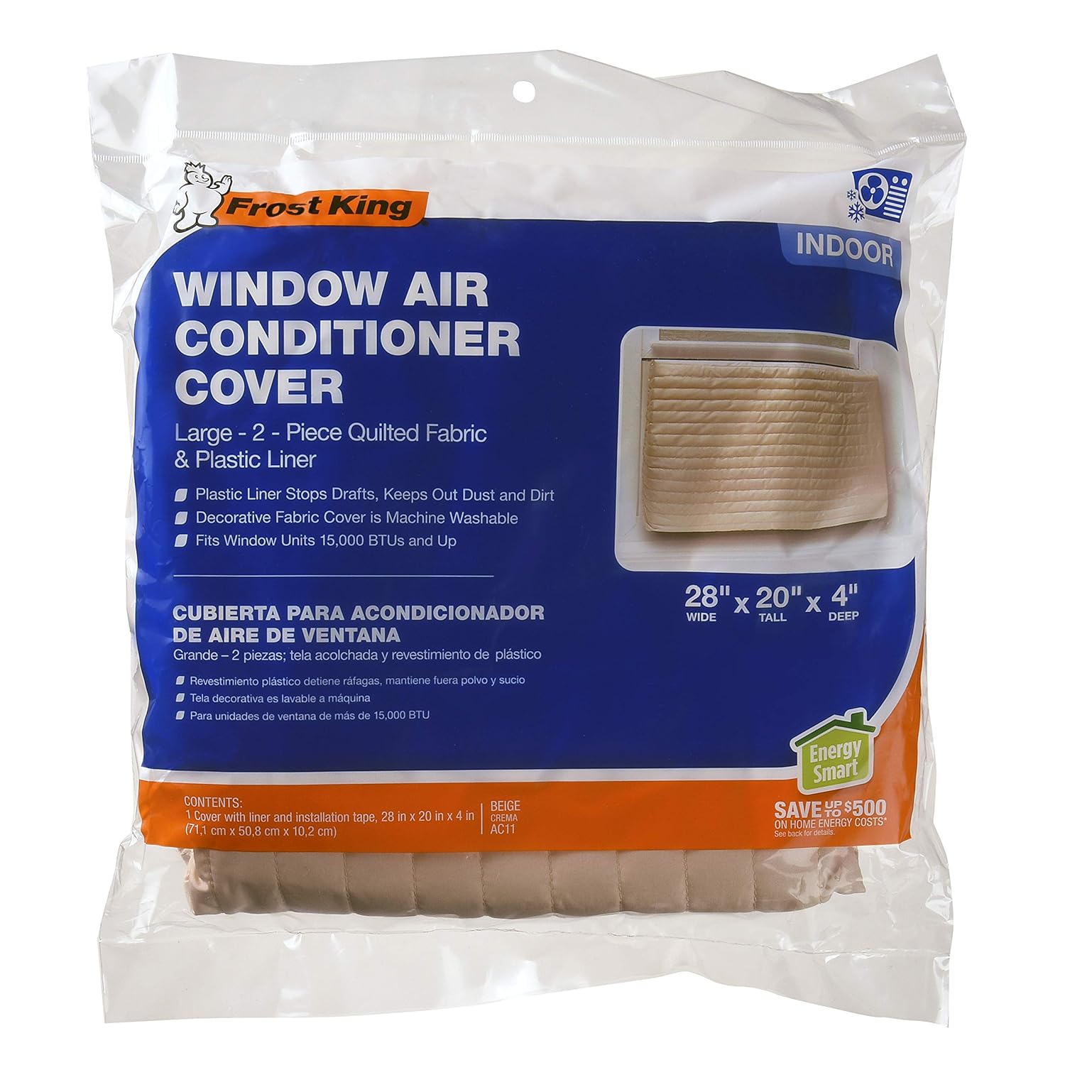 Frost King 2-Piece Quilted Indoor Air Conditioner Cover, Large, fits units up to 20" x 28"