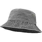 Bucket Hat, Wide Brim Washed Denim Cotton Outdoor Sun Hat Flat Top Cap for Fishing Hiking Beach Sports