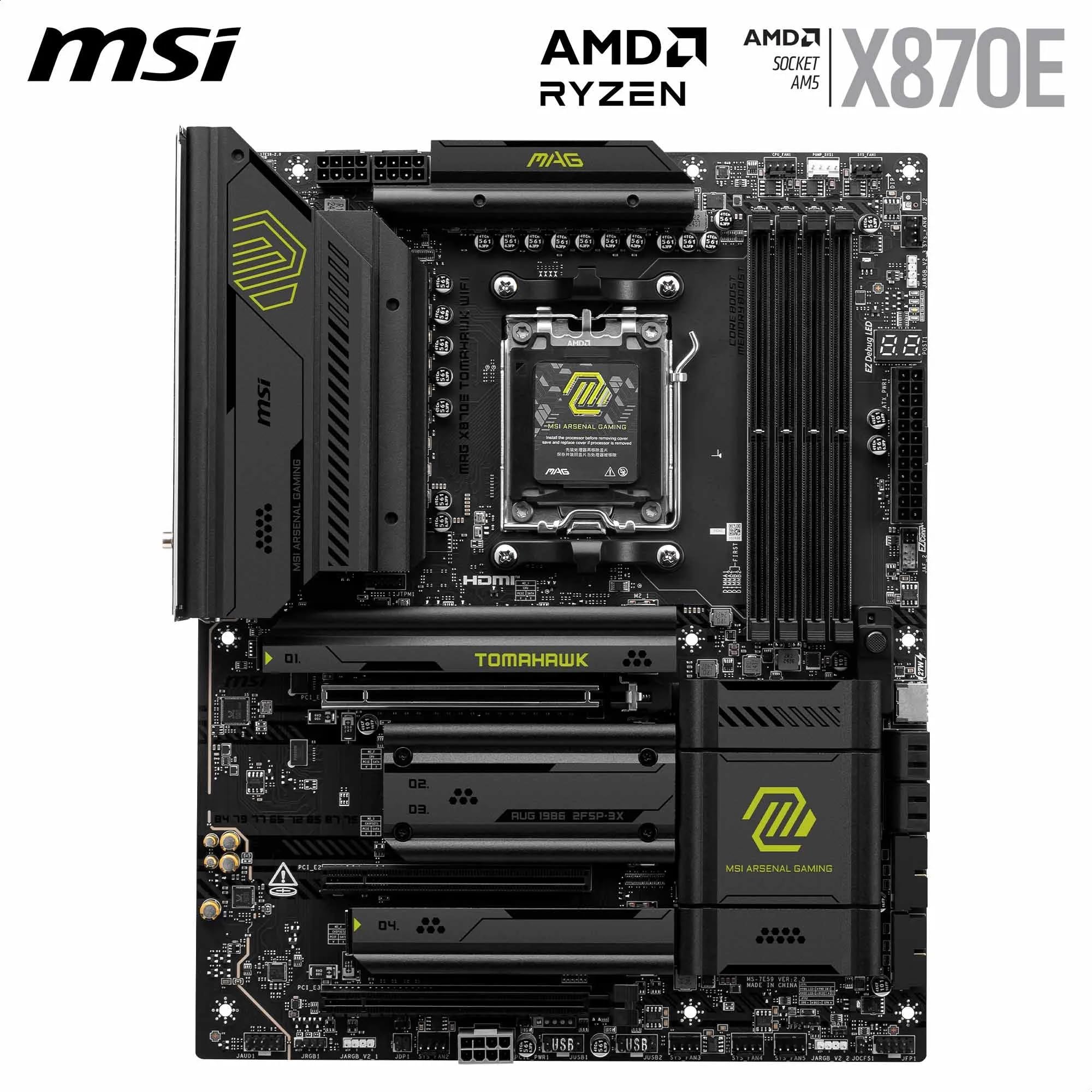 Msi Mag X870E Tomahawk Wifi Motherboard Layout Showing Vrm Heatsinks And M.2 Slots
