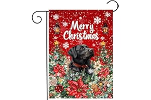 DZGLOBAL Christmas Black Lab Garden Flag Merry Christmas Labrador Dog Yard Flag for Outside Xmas Flags 12x18 Double Sided Red Poinsettia Garden Flags Winter Porch Outdoor Decor