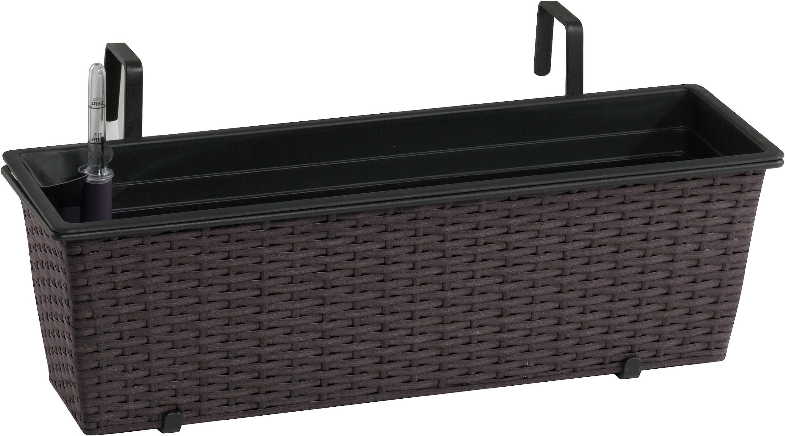 Weles GMBH Gartenfreude Resin Wicker Balcony Box with Watering System - Mocha Finish