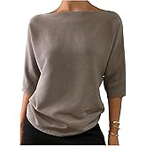 SOLY HUX Women's Sweater Boat Neck Half Sleeve Knit Pullover Tops Elegant Business Casual Outfit