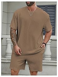 RoseSeek Men's 2 Piece Outfits Textured Drop