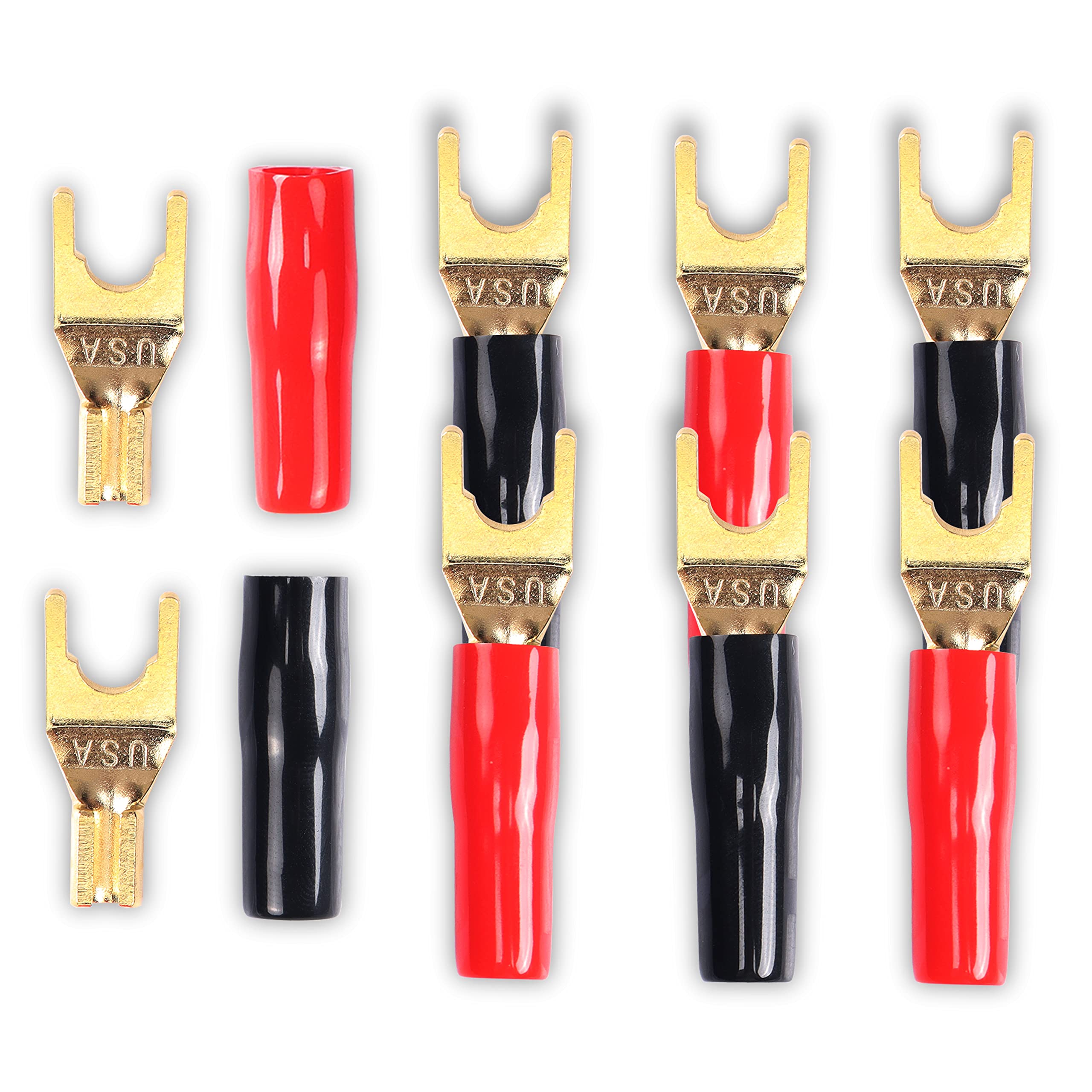 Photo 1 of MEIRIYFA Y Plug Connector - 8 Pcs Y Spade Gold Plated U Fork Connector (Red and Black)