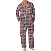 Lanz of Salzburg Mens Sleepwear & Loungewear - 100% Cotton Long Sleeve Button Down Pajama Shirt & Pants Set