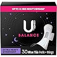 U by Kotex Balance Ultra Thin Overnight Pads with Wings, Extra Heavy Absorbency, 30 Count