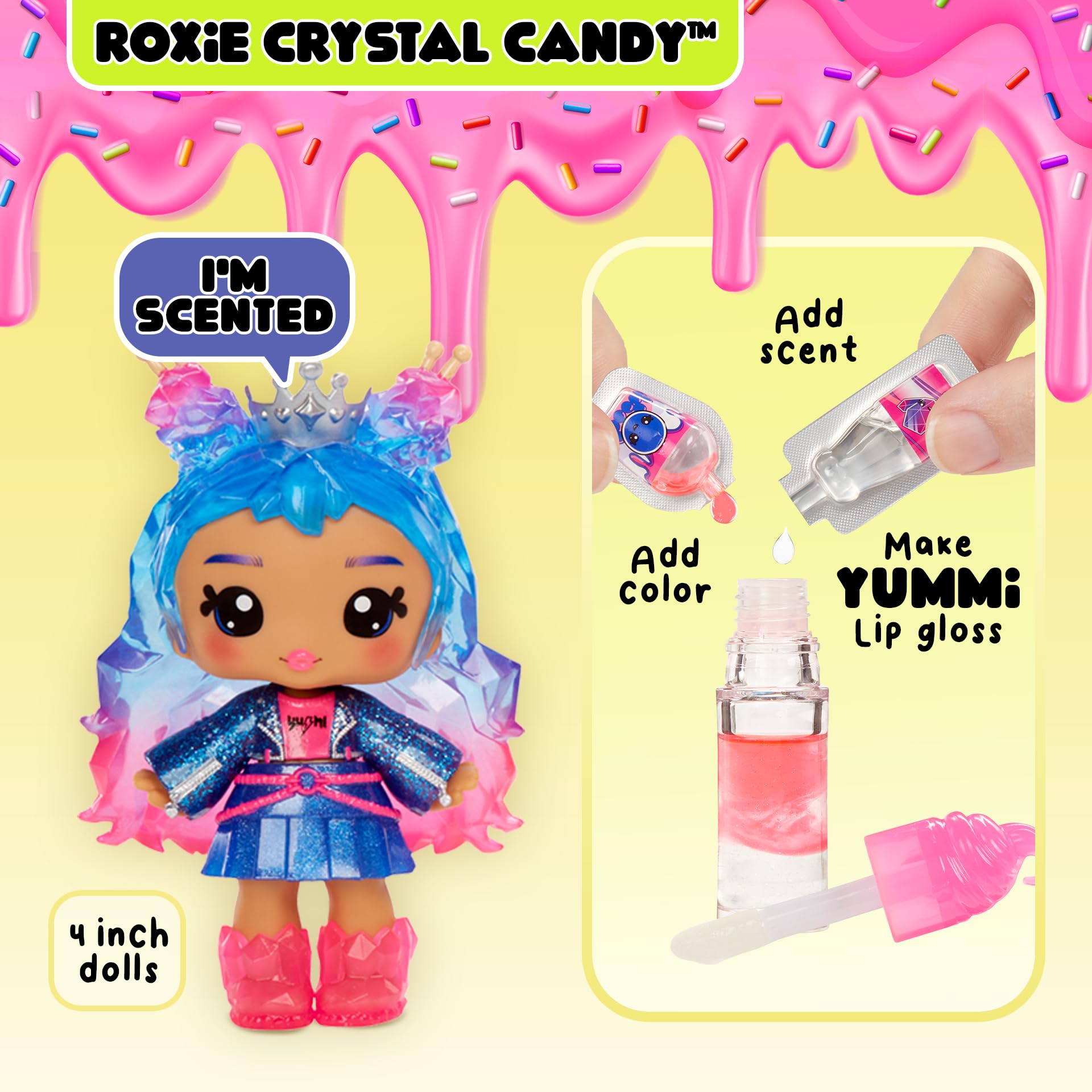 Yummiland Lip Gloss Doll - Roxie Crystal Candy, with DIY Lip Gloss Kit, Ages 4+