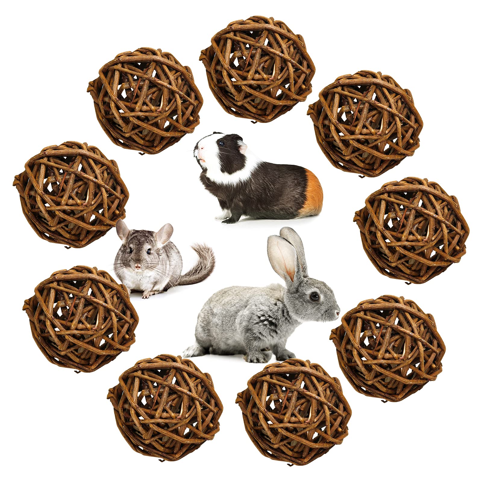 Episkey 9 PCS Natural Willow Branch Ball for Small Animals, Rabbit Chew Toys Guinea Pig Activity Toy Bird Chew Toy for Rabbits Chinchilla Hamsters Gerbils Guinea Pigs Parrot Bird (6CM)
