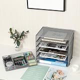 EasyPAG 5 Tier Metal Mesh A4 Desk Tray File Holder Organizer Silver view 8