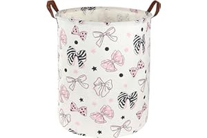 ESSME Pink Girls Hamper,Pink Laundry Hamper,Girls Laundry Hamper, Cute Storage Bin for Girls Room Decor,Baby Girl Laundry Basket, Nursery Hamper,Gift Baskets,Home Organizer(Bowknot)