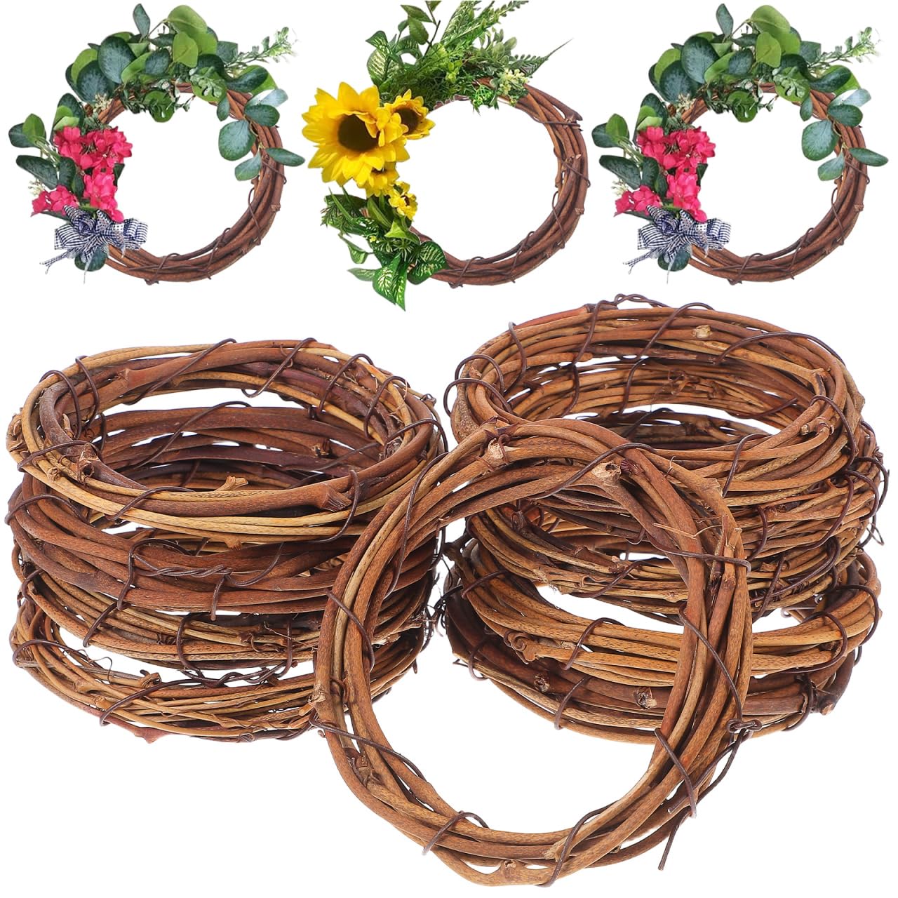 SUPVOX Rattan Wreath Ring DIY Wreath Decorations for Front Door Party Home Wall Hanging Decor 10 Pcs 10CM