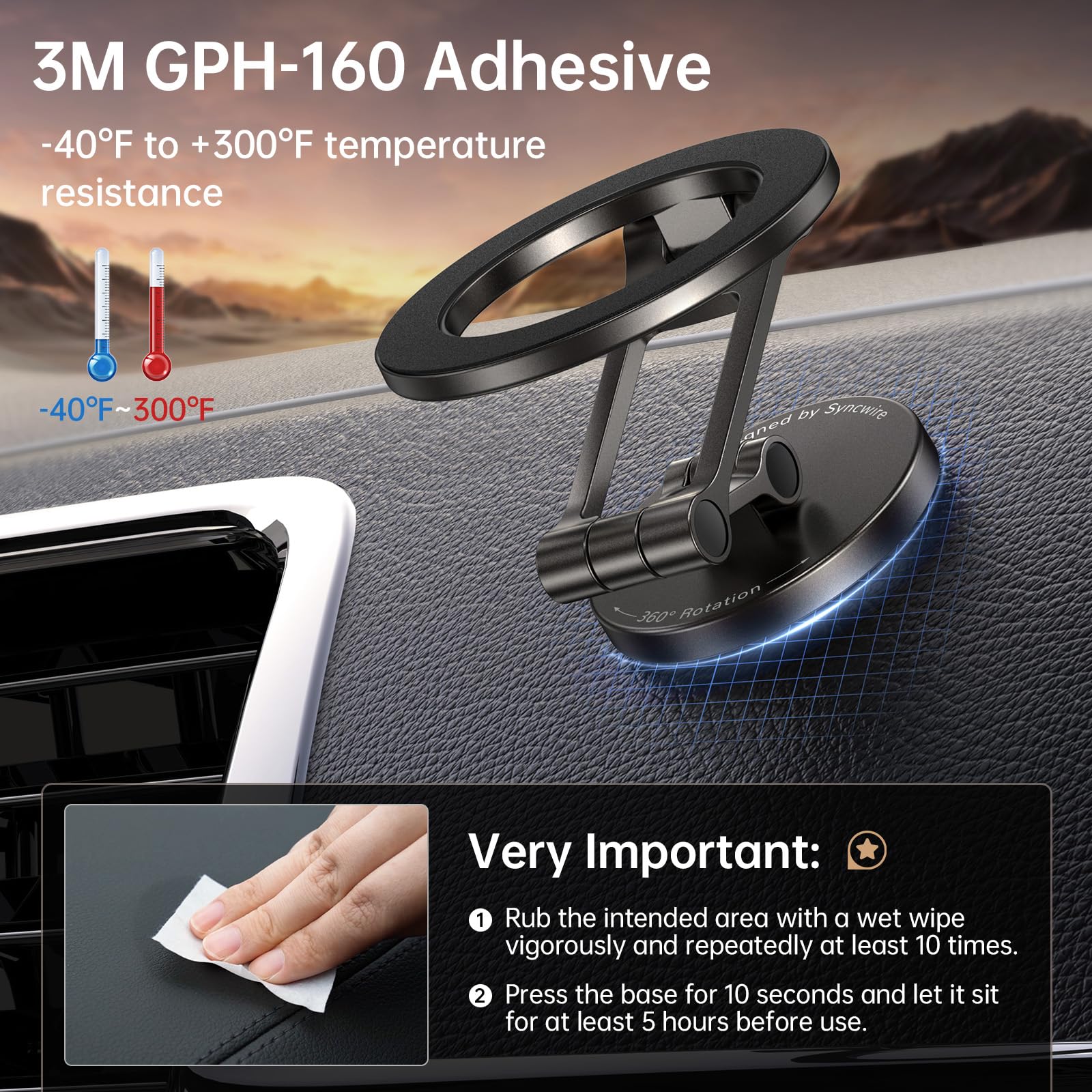 Syncwire Fits MagSafe Car Mount for Car Dash&Tesla Screen[All-Metal] Magnetic Phone Holder, [Flexible Three-axis]360° Rotation Car Mount Strong Magnets Car Phone Holder for iPhone 17 16 15 14 Pro Max