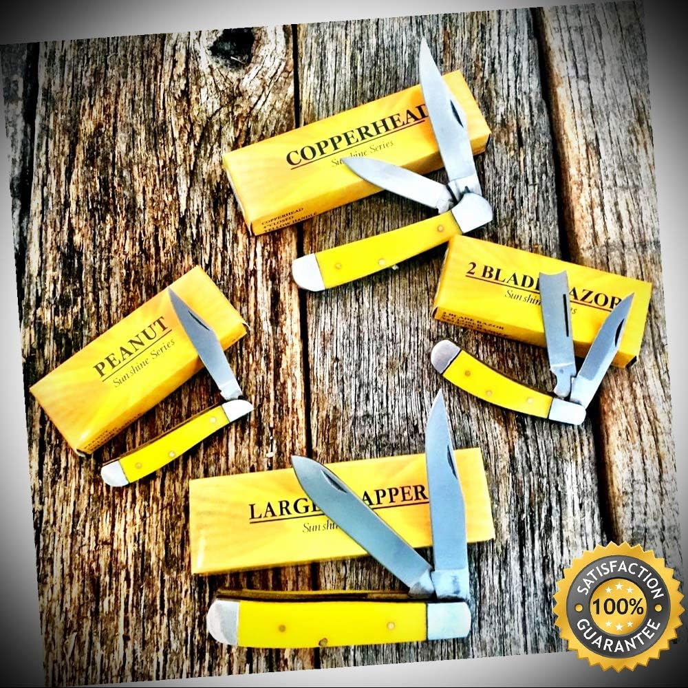 4 PC SUNSHINE SERIES SET Assorted Pocket Knife Closed Yellow Handles NIB - Outdoor For Camping Hunting Cosplay