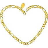 LIFETIME JEWELRY Womens Gold Anklet Swiss Cut Figaro Ankle Bracelet 24k Real Gold Plated (4mm and 5mm)