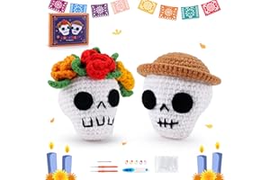 FORTUNING'S JDS Crochet Kit for Beginners -Skull Crochet Kits with Step-by-Step Video Tutorials, Beginner Crochet Kit for Adults, 2 PCS Skull DIY Craft Crocheting Set
