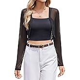 Women Sheer Shrugs Long Sleeve Cropped Cardigan Open Front Bolero Shrug for Evening Dressy S-XXL
