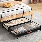 Eastherry Under Bed Storage with Wheels, 2 Pack 36" Extra Long Container | Heavy Duty Metal Frame, 36"x16.6"x7.48", Rolling Wheels, Clear Window Lid, Fits Under Beds, Clothes, Bedding &amp; Shoes, Black