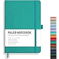 RETTACY Journaling Notebooks, A5 Lined Journal Notebook with 192 Numbered Pages, 5.7'' × 8.3'' Medium Size, for Writing, Work, Leather Hardcover, 100 GSM Thick Paper (Cyan)