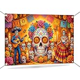 Day of The Dead Banner Backdrop for Mexican Dia De Los Muertos Decorations | Mocsicka Skull Day of The Dead Halloween Decorations Dia De Los Muertos Banner Photo Booth Props 70.8x43.3 Inch