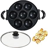 Heaunzy Japan large aperture takoyaki pan with glass cover,cake mold baking pan,fry eggs,Poffertjes pan,Appam pan,Banh khot pan,cupcake pan,takoyaki maker,Nonstick,0.95kg(7 Hole)