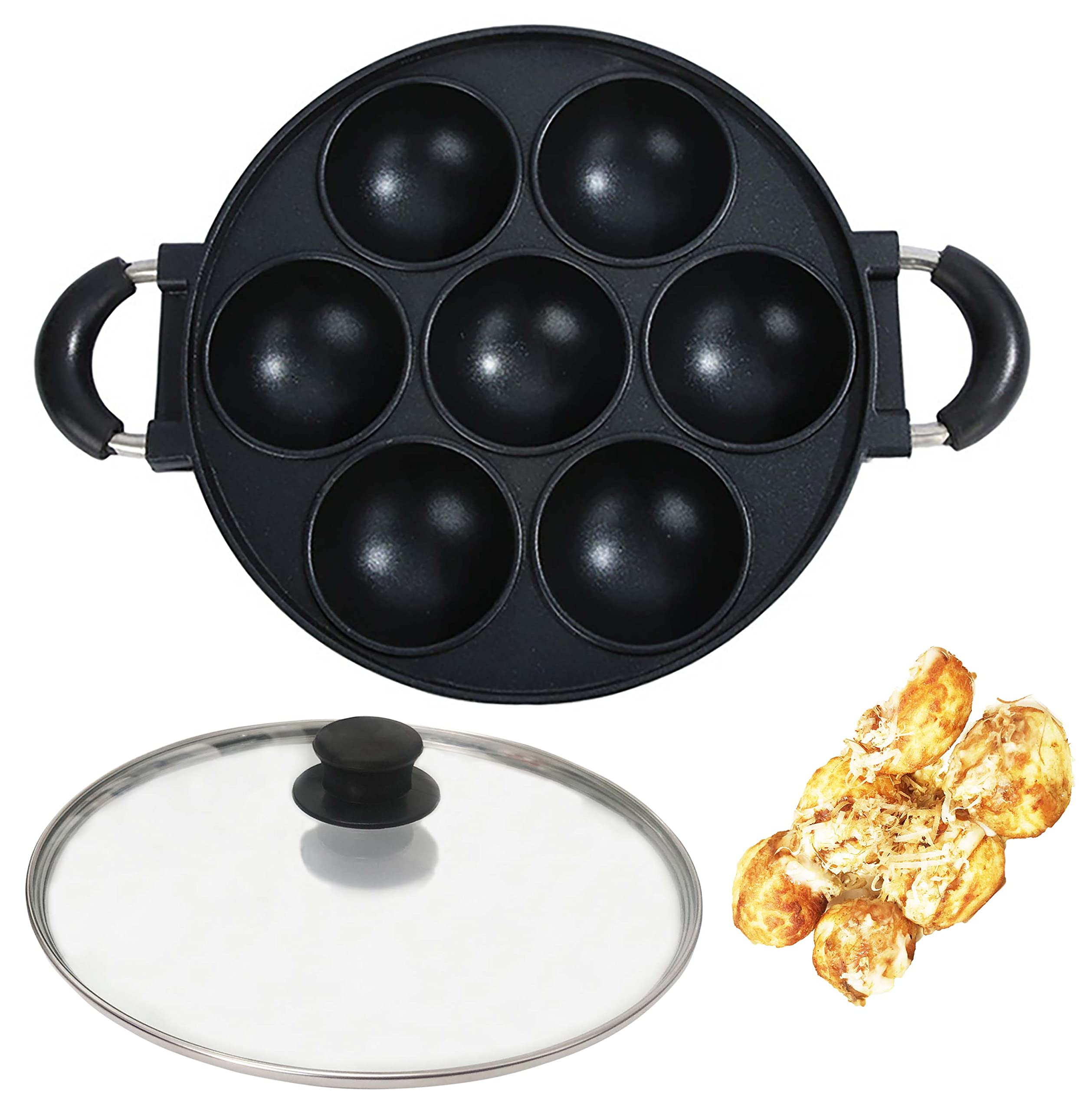 Photo 1 of *MISSING LID** Heaunzy Japan large aperture takoyaki pan with glass cover,cake mold baking pan,fry eggs,Poffertjes pan,Appam pan,Banh khot pan,cupcake pan,takoyaki maker,Nonstick,0.95kg(7 Hole)