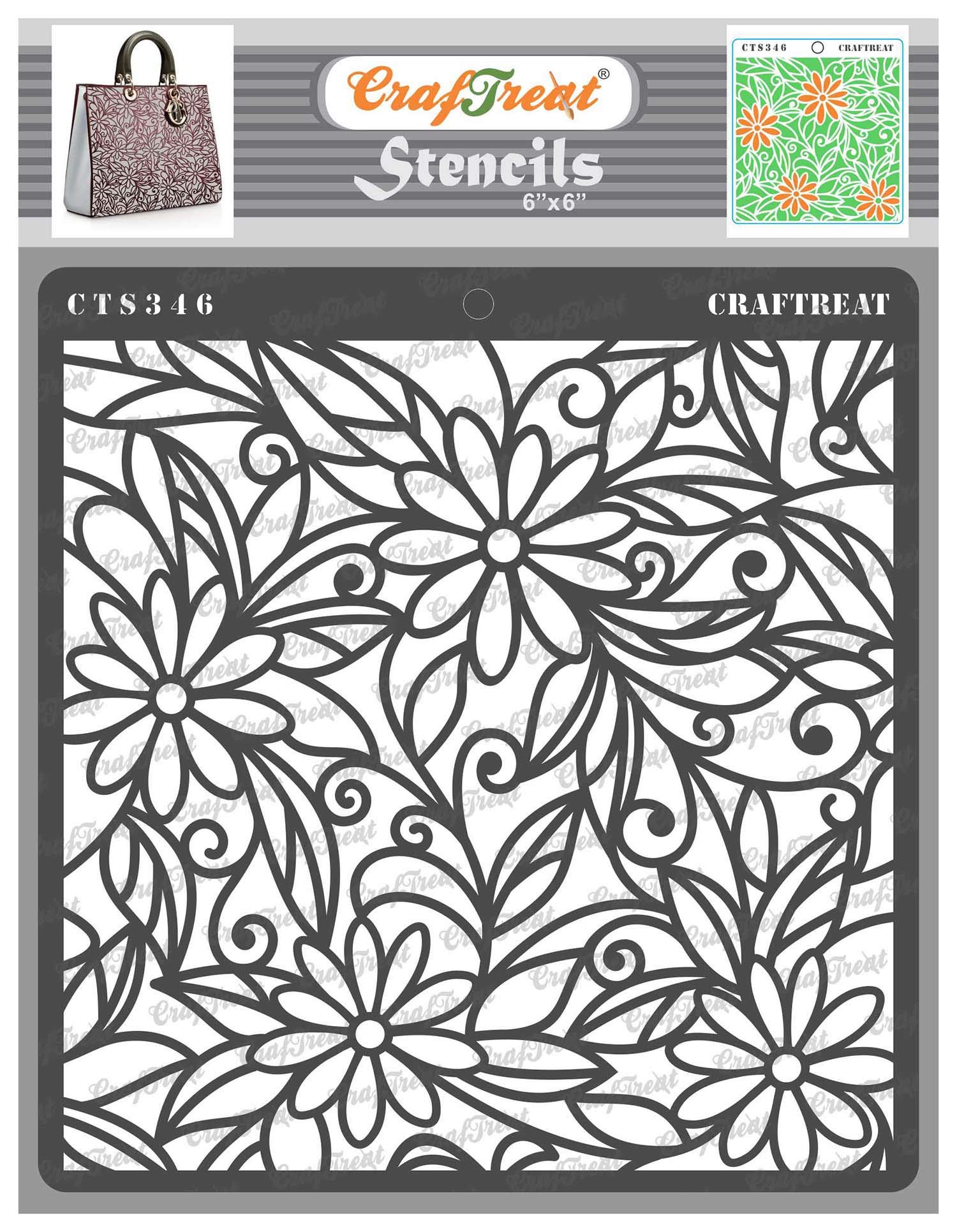 CrafTreat Reusable Daisy Flower Stencils for Painting on Wood, Canvas, Paper, Fabric, Floor, Wall and Tile - Daisy with Leaf Background - 6x6 Inch - DIY Art and Craft Stencils for Painting Flowers