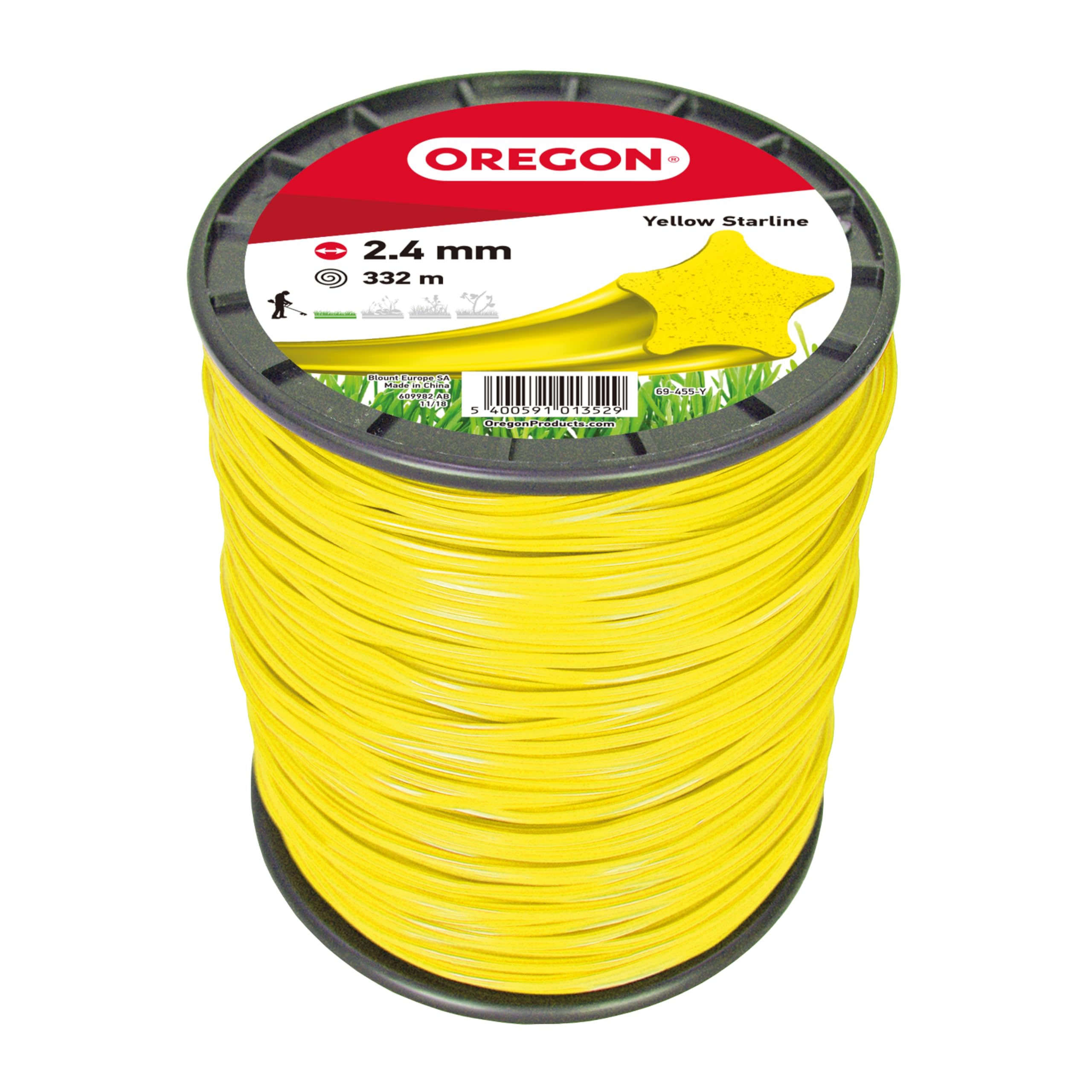 Oregon Yellow Star 2.4mm Strimmer Line, Trimmer Line Tackles Long Grass, Weeds, Edges & Thick Vegetation, Professional Heavy Duty Nylon Strimmer Wire, Fits Most Standard Models 2.4mm x 332m (69-455-Y)