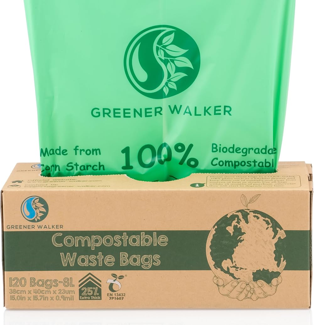 Greener Walker 8L Biodegradable Caddy Bin Liners 25% Extra Thick 120 Bags