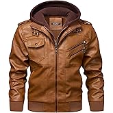 WULFUL Men's Leather Jackets, Faux Leather Jacket for Men Lapel Zip-Up Slim Fit Coat