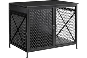 DWANTON Dog Crate Furniture, 31.5" L Three-Door Wooden Dog Kennel Indoor, Connectable Expansion, Wooden Dog Crate Table for Small/Medium/Large Dog, Dog House, Dog Cage Large, Black