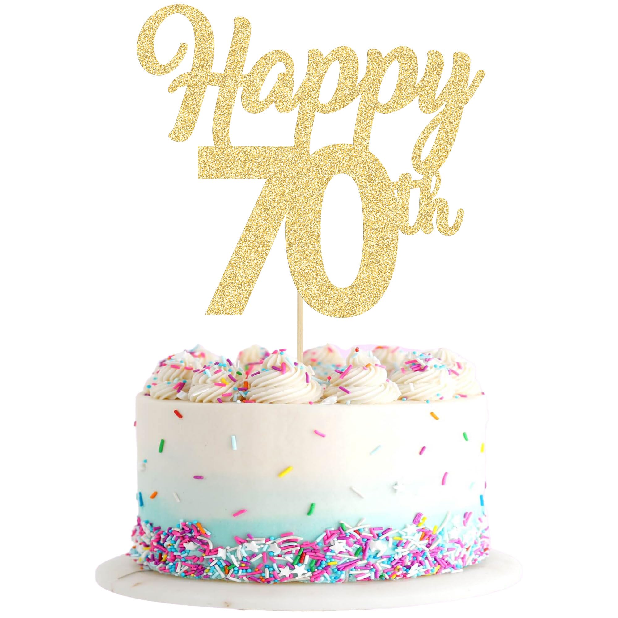 3Pcs Happy 70th Cake Topper Gold Glitter Number 70 Seventy Birthday Cake Pick Decorations for Cheers to 70 Years Old 70th Birthday Wedding Anniversary Party Supplies