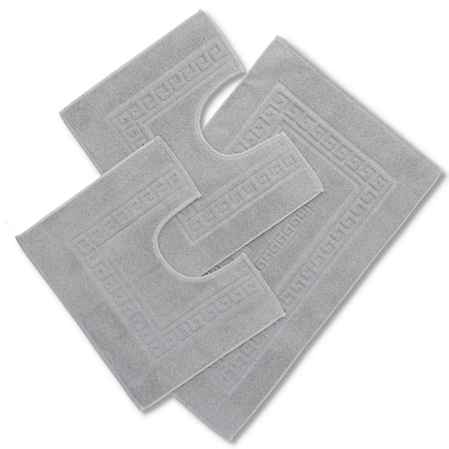 Torino 3-piece Set of Terry Towelling Bath Mat 60 x 90 cm plus 2 Pedestal Mats 60 x 45 cm grey