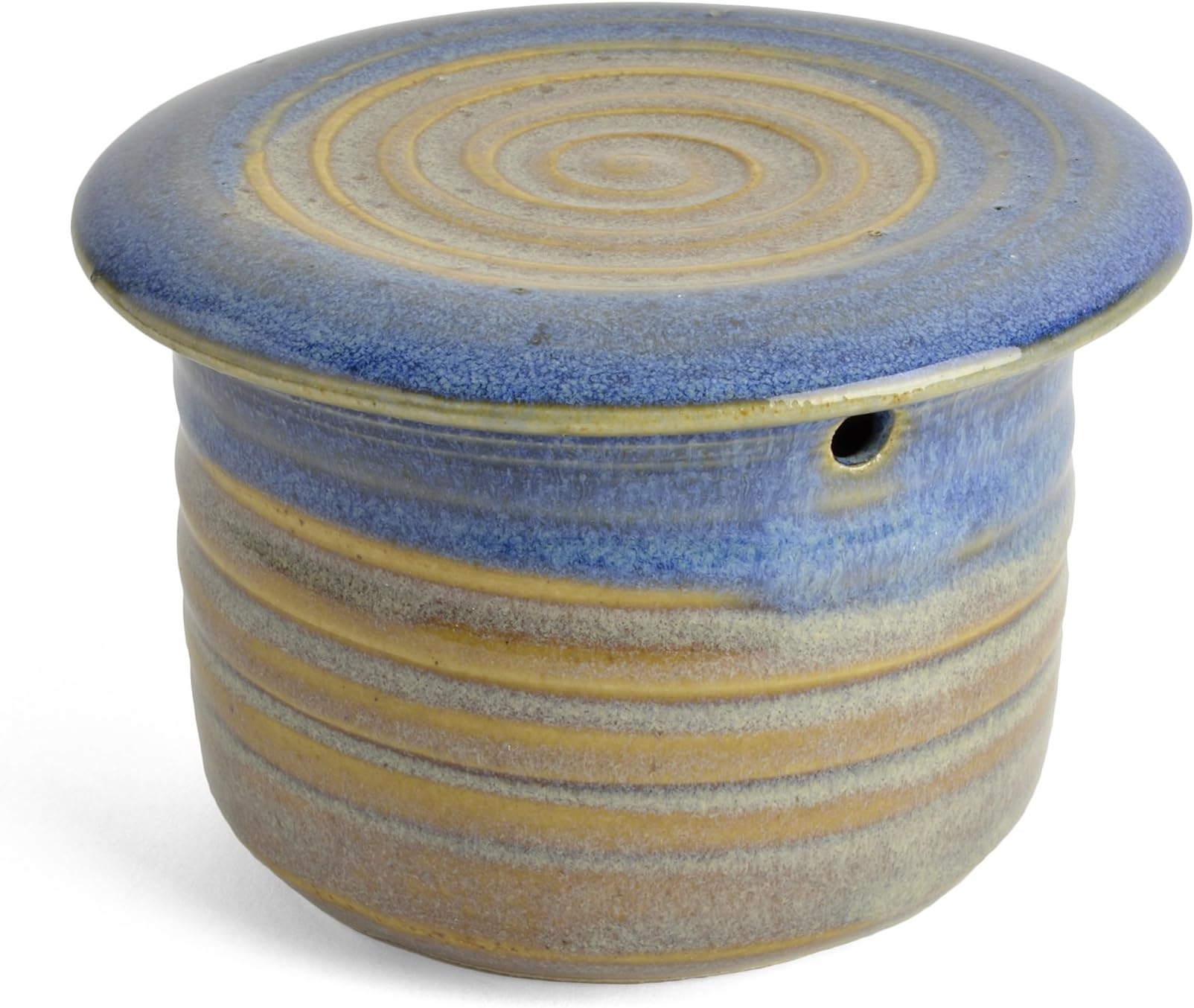 Holman Pottery French Butter Keeper, Blue Rabbit Glaze