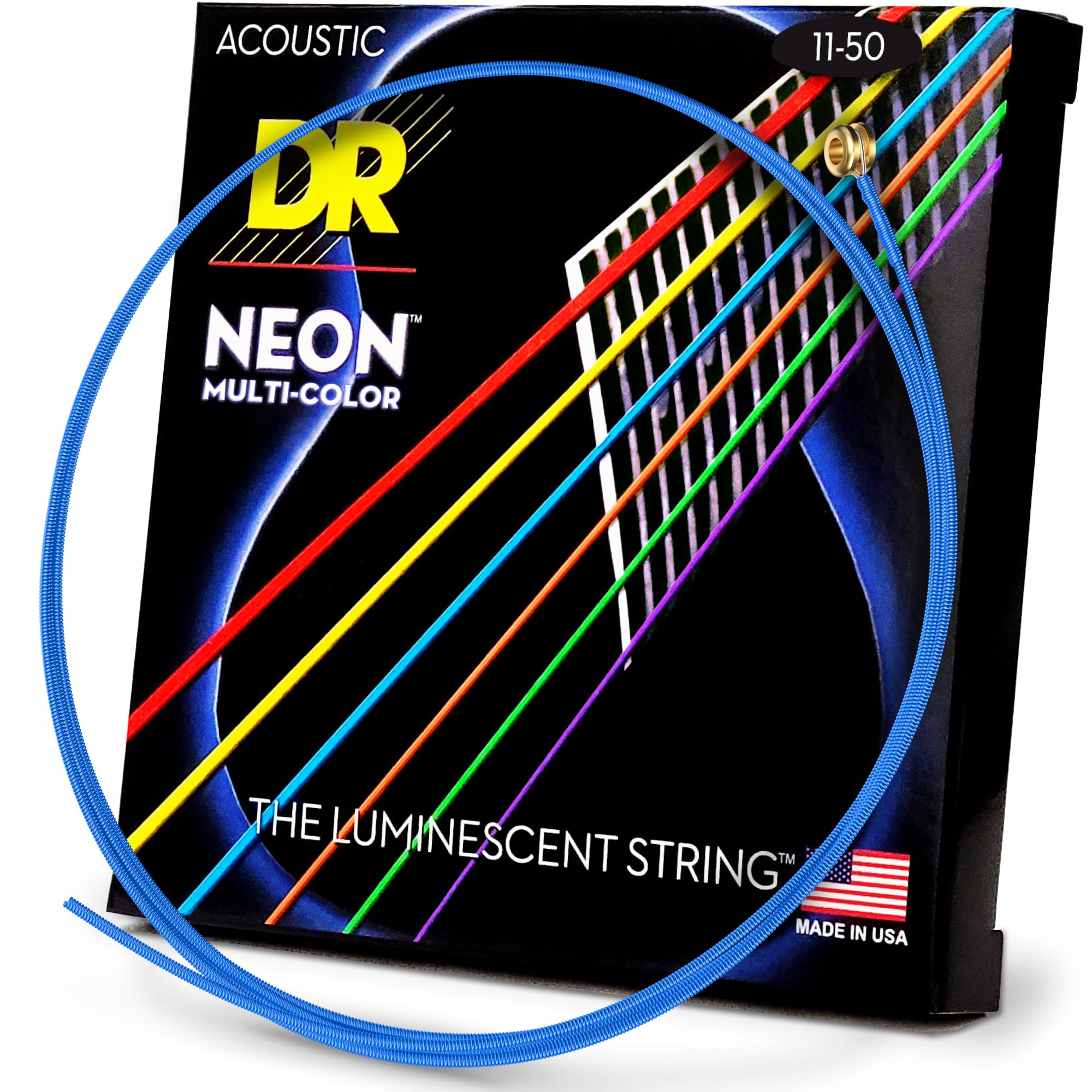 DR Strings NMCA-11 DR NEON Acoustic Strings, Custom Lite, Multi-Color, Full size 4/4