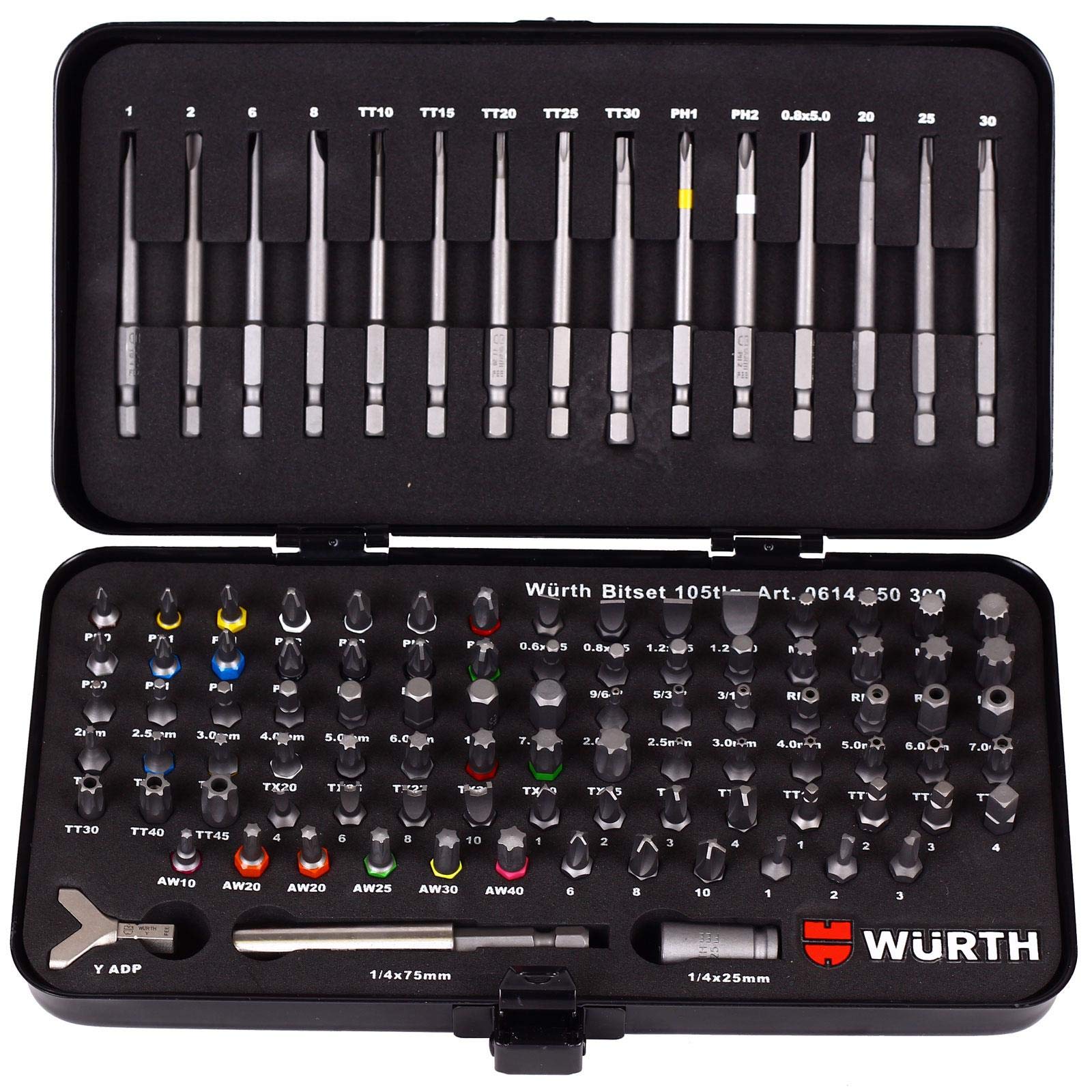 Wurth 614250300961 Screwdriver Bits Set, 105 pcs in Metal Case