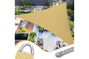 OOTONAT 20' x 20' x 20' Sun Shade Sail Sand Curved Commercial Outdoor Shade Cover with Steel Wire Edges Sand Triangle Heavy Duty Permeable 185GSM Backyard Shade Cloth for Patio Garden